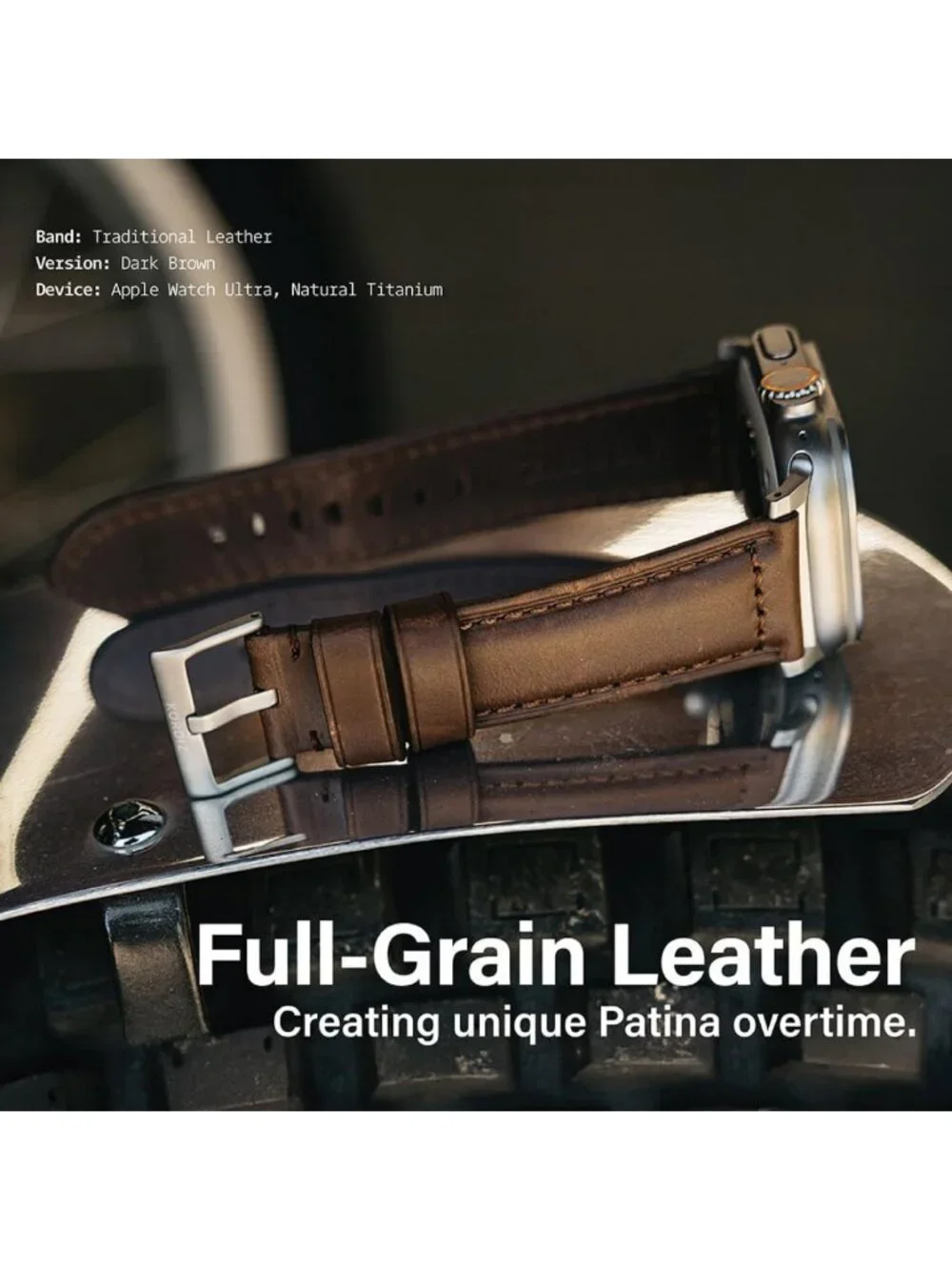 Genuine Full Grain Leather Apple Watch Band - Replacement for Ultra & Series